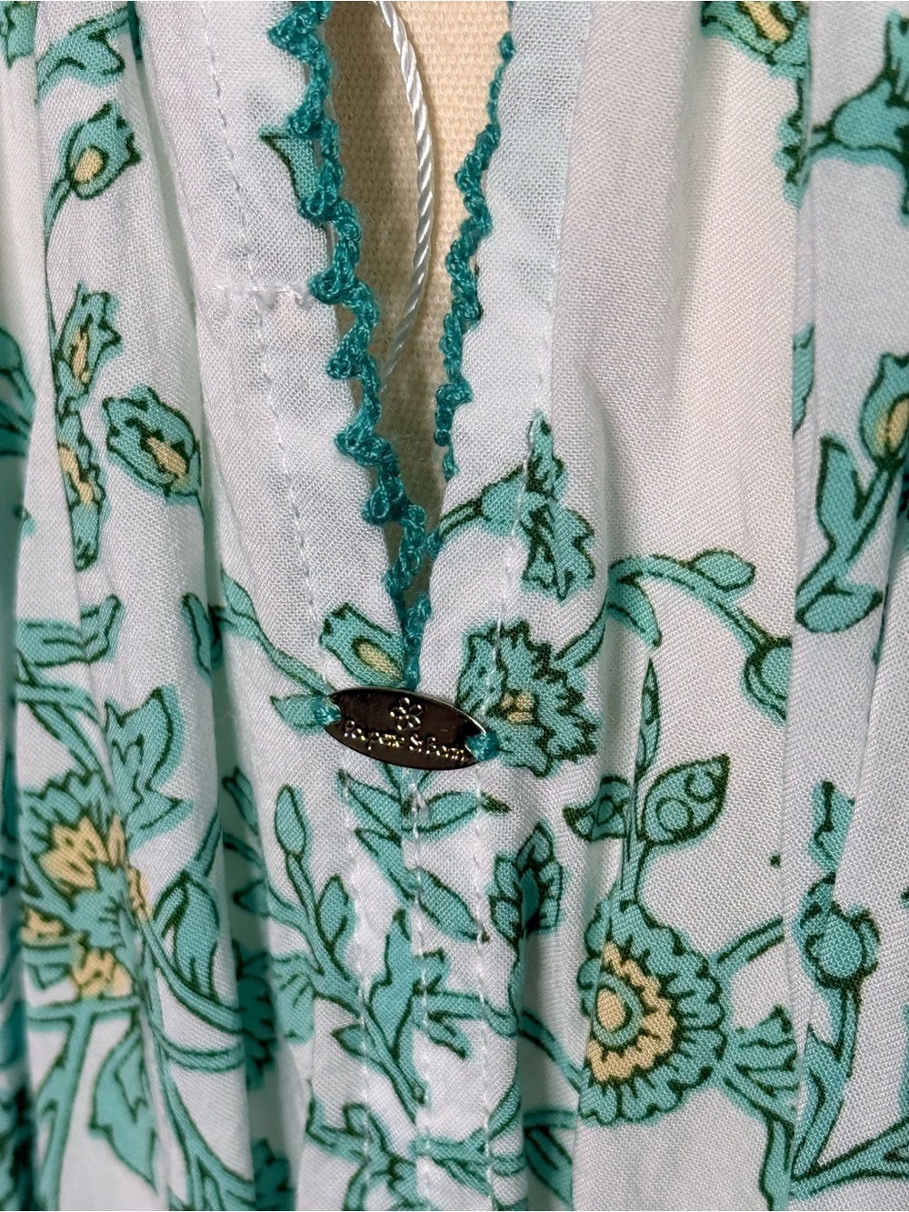 Poupette St Barth M Green Floral Boho Mini Dress Deep V - Picture 7 of 13